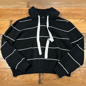 27 Miles Malibu Black & White Stripe 100% Cashmere Hoodie Size M